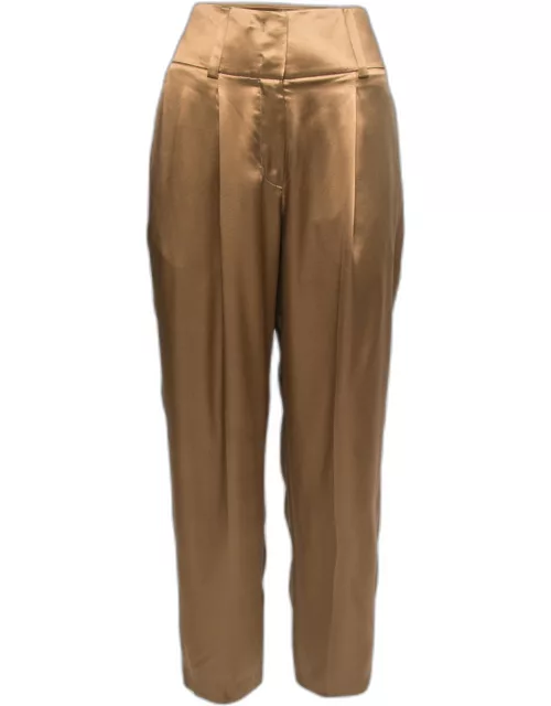 Givenchy Brown Silk Satin Pleated Trousers