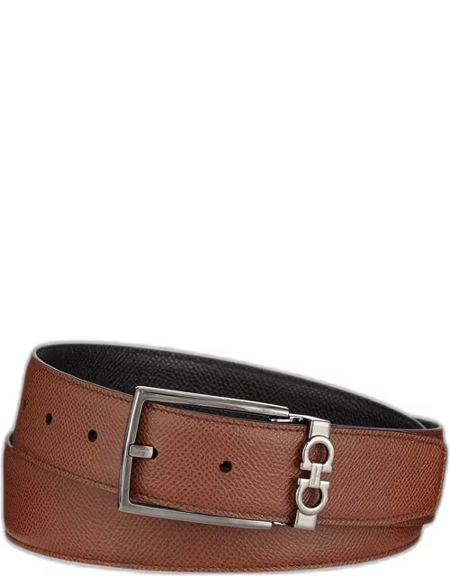 Men's Textured Leather Belt with Gancini Detai