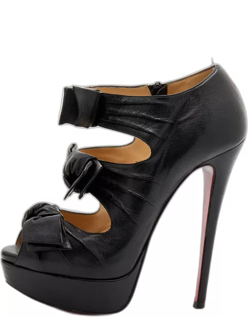 Christian Louboutin Black Leather Madame Butterfly Platform Bootie
