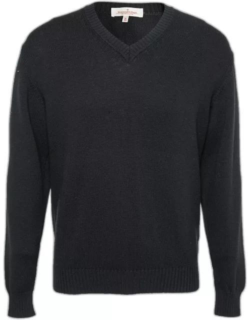Z Zegna Navy Blue Wool V Neck Long Sleeve Sweater