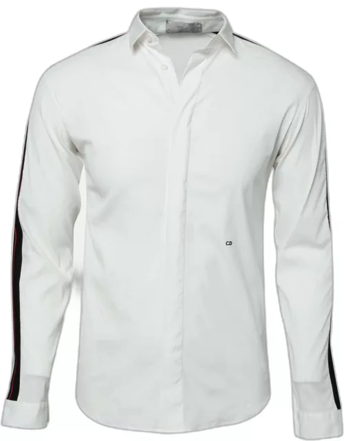 Dior White Cotton Stripe Trimmed Button Front Shirt