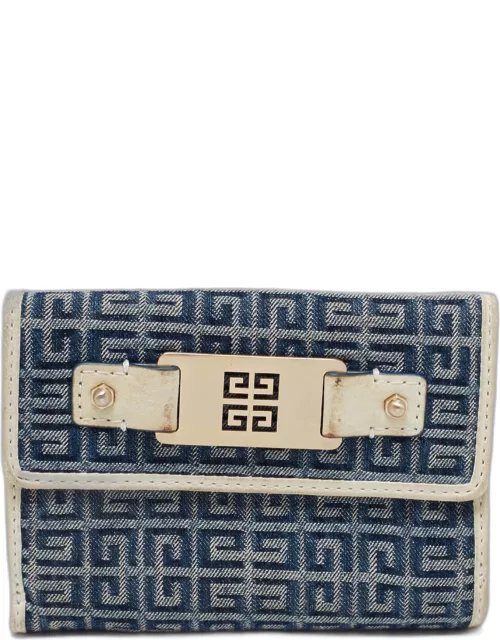 Givenchy Blue/Cream Monogram Canvas and Leather Metal Flap Compact Wallet