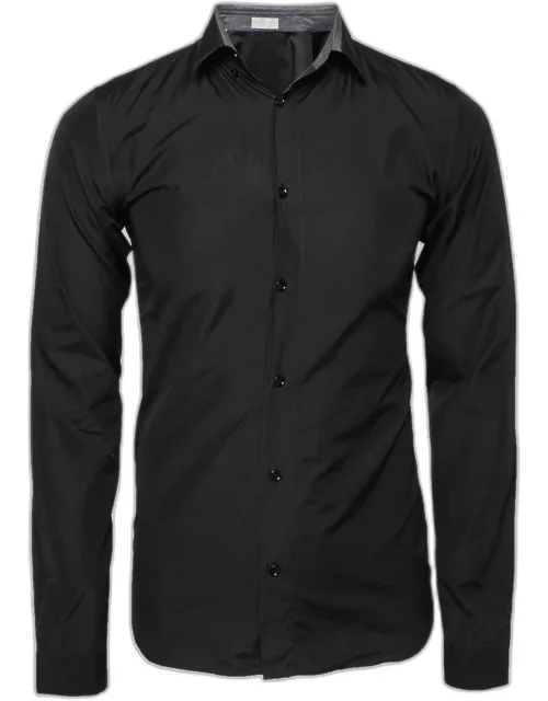 Dior Black Cotton Contrast Collar Detailed Button Front Shirt