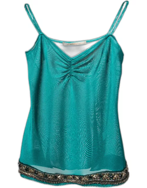 Class by Roberto Cavalli Teal Blue Knit Embellished Hem Camisole