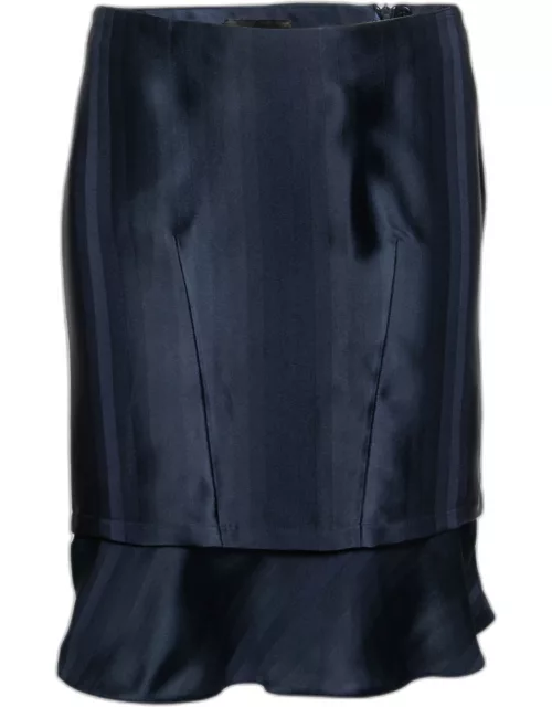Emporio Armani Navy Blue Satin Short Skirt