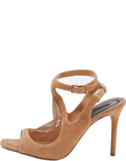 Alexander Wang Beige Suede and Fishnet Piper Ankle Strap Sandal