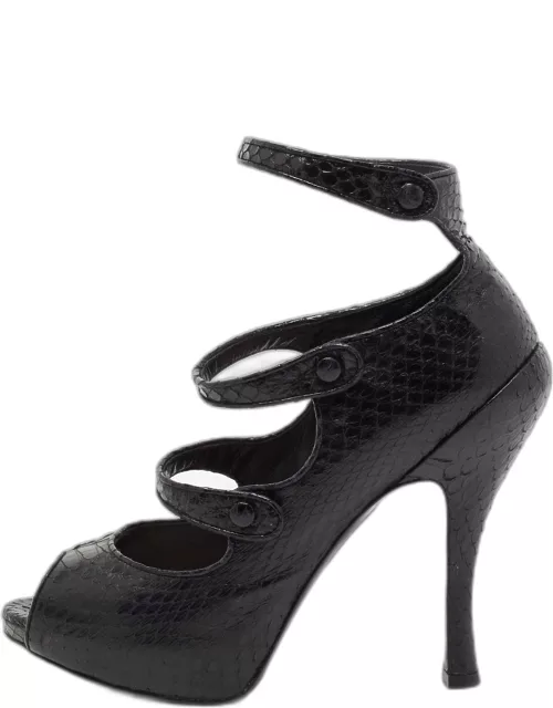 Dior Back Python Leather Strappy Peep Toe Platform Sandal
