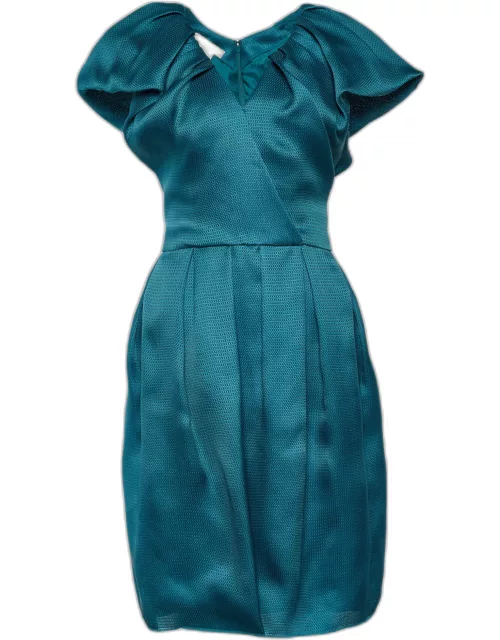 Oscar de la Renta Teal Blue Basket Weave Cocktail Dress