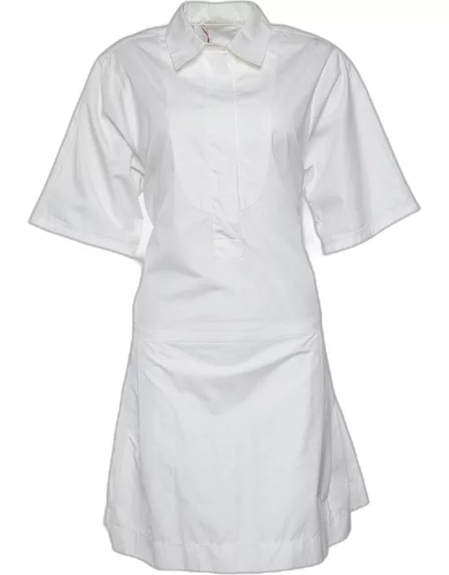 See by Chloe White Cotton Pleated Trim Shirt Dress