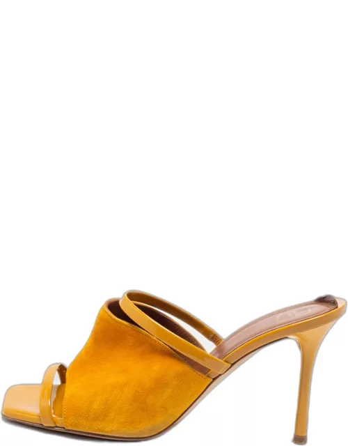 Malone Souliers Mustard Yellow Suede and Patent Leather Laney Slide Sandal