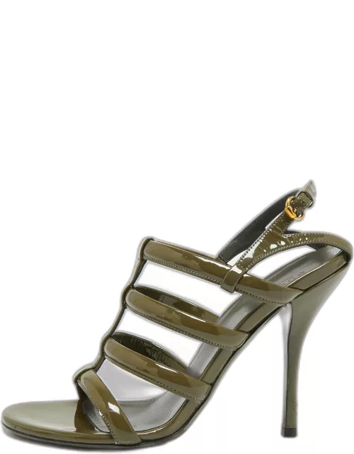 Gucci Olive Green Patent Leather Ankle Strap Gladiator Sandal