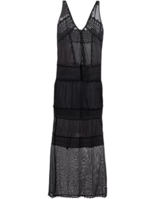 Just Cavalli Black Cotton Lace Detail Maxi Dress