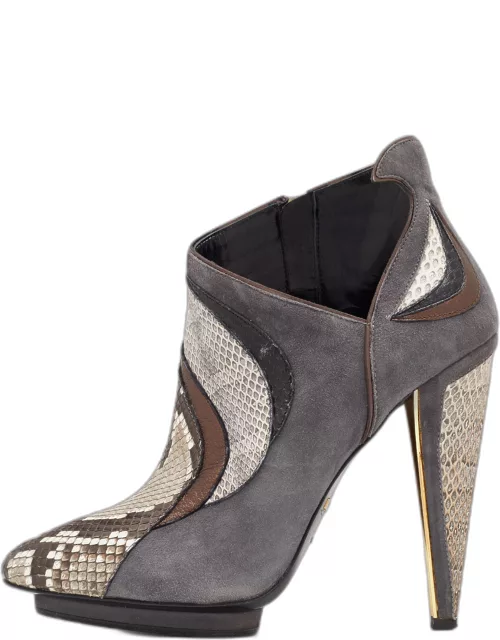 Roberto Cavalli Multicolor Snakeskin and Suede Ankle Boot