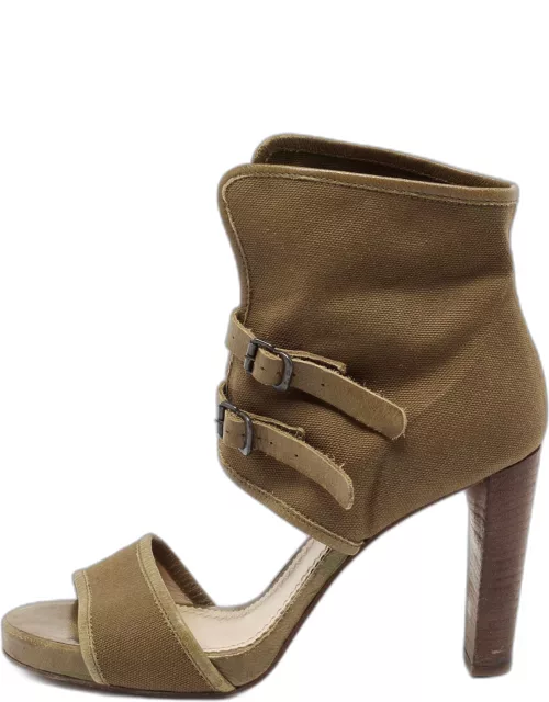 Chloe Brown Canvas and Leather Trim Ankle Sandal