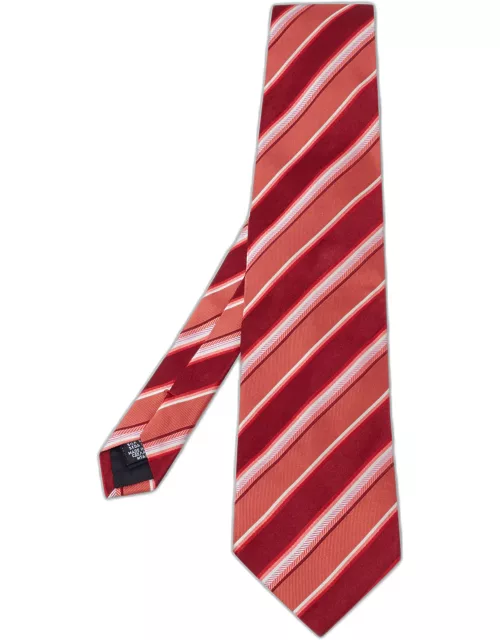 Boss By Hugo Boss Red & Coral Striped Silk Tie
