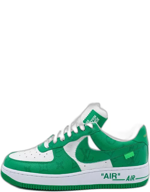 Louis Vuitton X Nike By Virgil Abloh Green/White Monogram Embossed Leather Nike Air Force 1 Low Top Sneaker