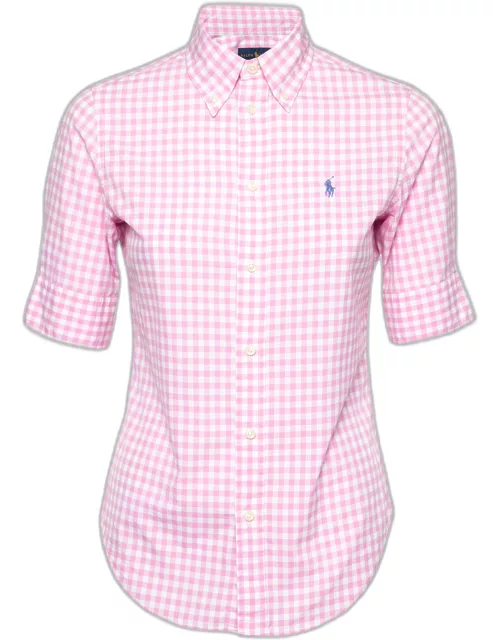 Ralph Lauren Pink and White Checkered Button Front Short Sleeve Shirt
