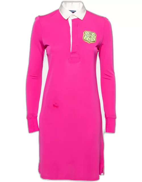 Ralph Lauren Pink Jersey Embroidered Long Sleeve Dress