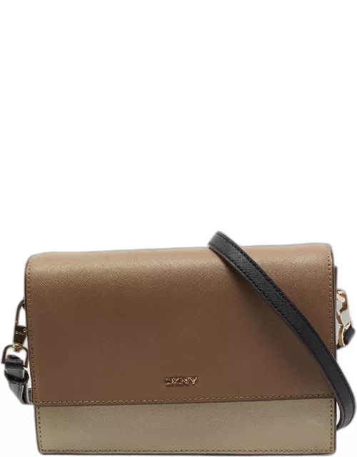 DKNY Brown/Beige Leather Flap Crossbody Bag