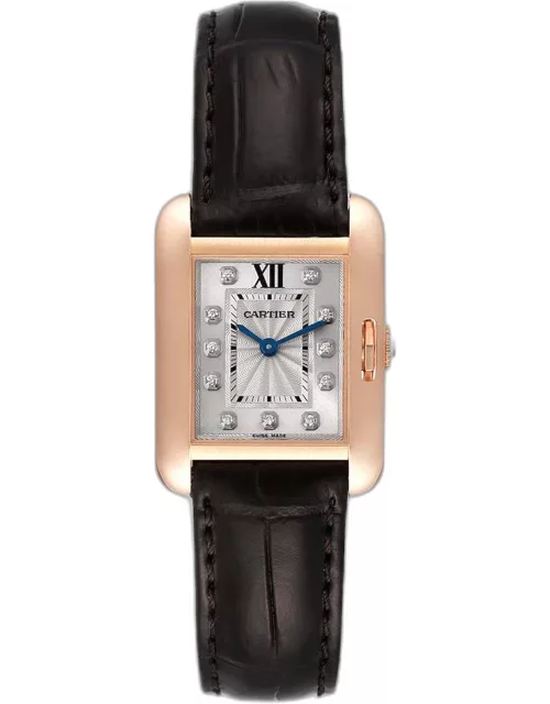 Cartier Silver 18K Rose Gold Tank Anglaise WJTA0007 Women's Wristwatch 23 m