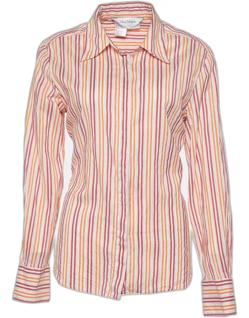 Max Mara Multicolor Striped Cotton & Silk Button Front Shirt