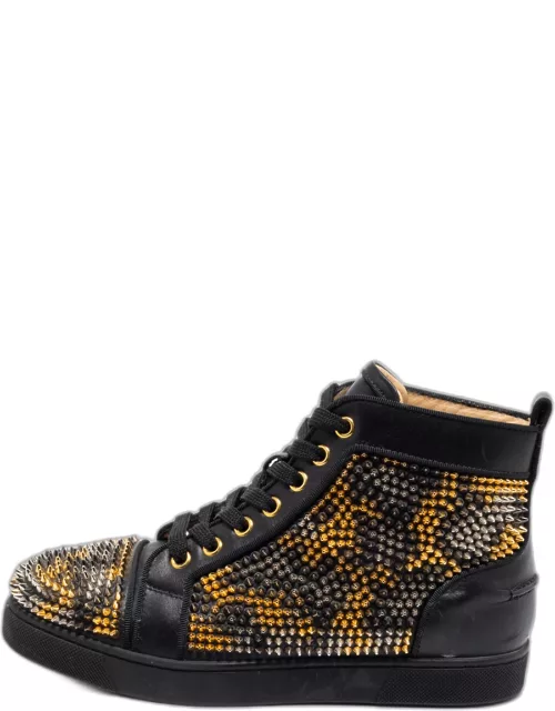 Christian Louboutin Black Leather Louis Spikes High-Top Sneaker