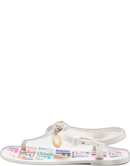 Fendi White Jelly Logo Charm Sunny Thong Flat Sandal