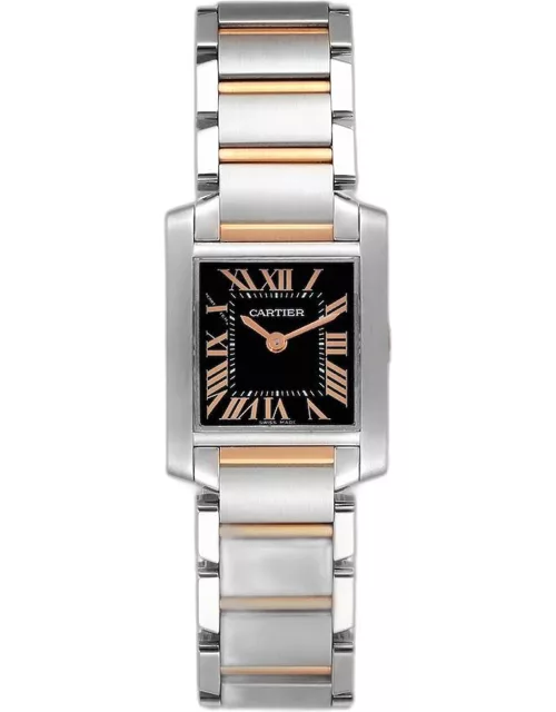 Cartier Black Rose Gold And Stainless Steel Tank Francaise W5010001 Women's Wristwatch 25 m