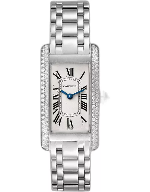 Cartier Diamonds 18K White Gold Tank Americaine WB7018L1 Women's Wristwatch 19 m