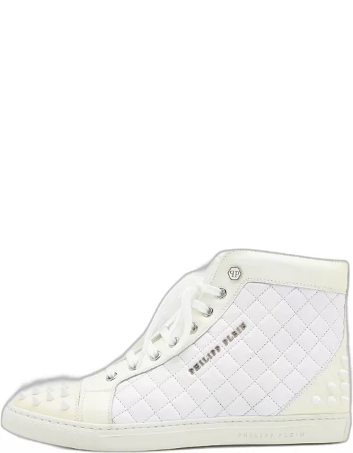 Philipp Plein White/Cream Quilted Leather Sugar Spiked High Top Sneaker