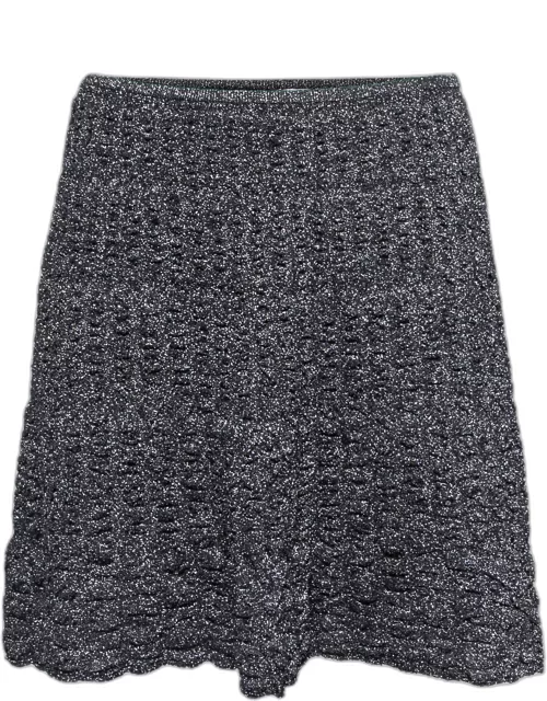 M Missoni Metallic Grey Lurex Knit Textured Flared Skirt