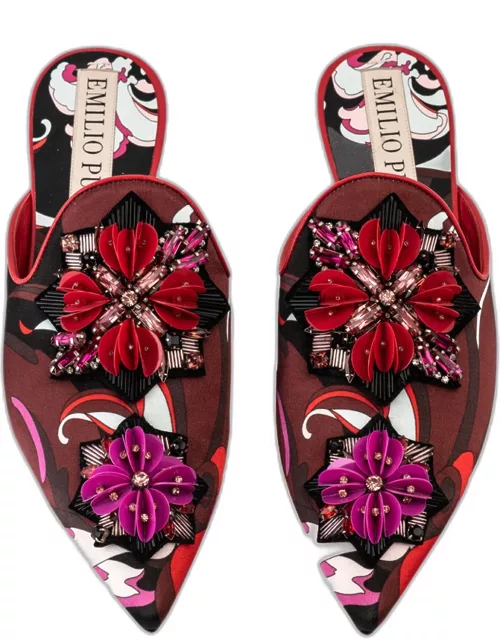 Emilio Pucci Pointed Satin Slippers With Sequin