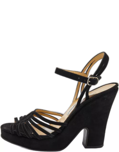 Dolce & Gabbana Black Suede Ankle Strap Wedge Sandal