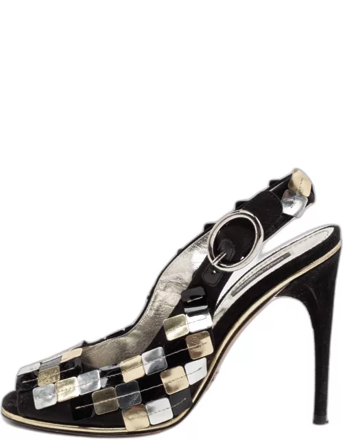 Dolce & Gabbana Black/Golden Ankle Strap Peep Toe Sandal