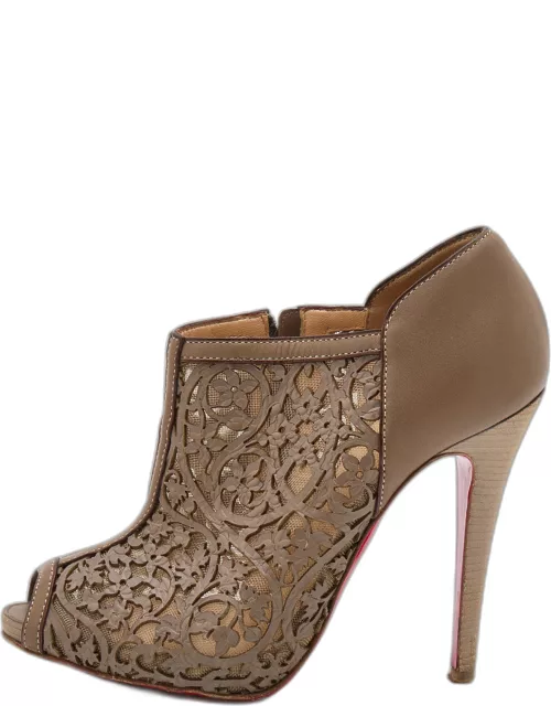 Christian Louboutin Grey Laser-Cut Leather Pampas Bootie