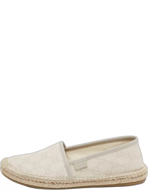 Gucci Cream/Grey GG Leather And Canvas Espadrille Flat