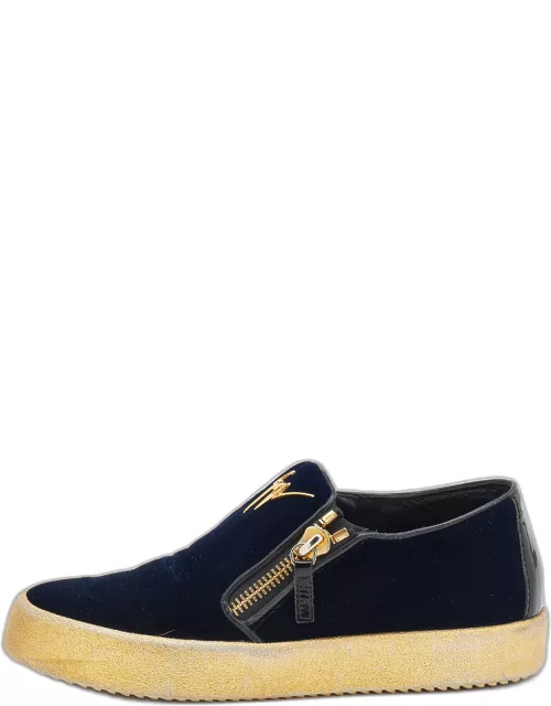 Giuseppe Zanotti Navy Blue Velvet May London Slip On Sneaker