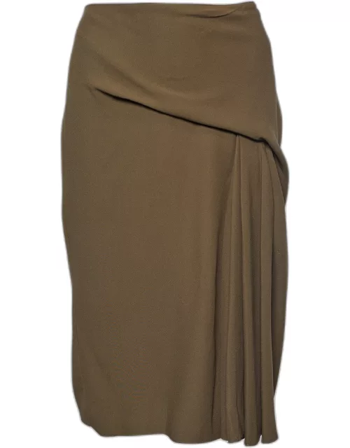 Versace Moss Green Crepe Draped Knee-Length Skirt