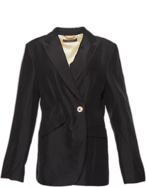 Versace Black Linen Blend Single Buttoned Blazer