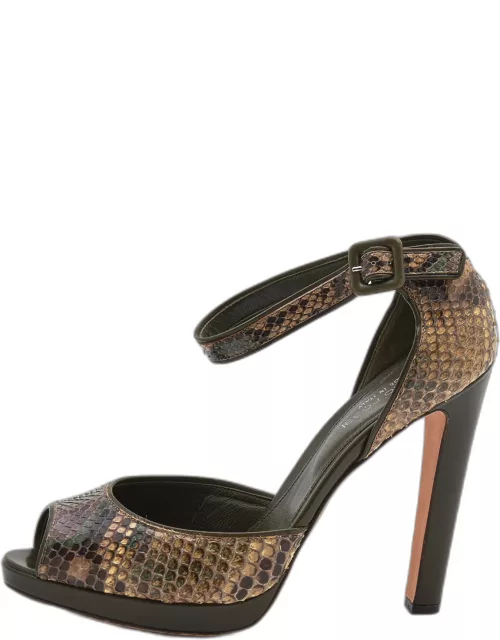 Sergio Rossi Multicolor Python And Leather Trim Ankle Strap Sandal