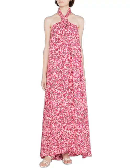 Astrid Knotted Halter Silk Maxi Dres