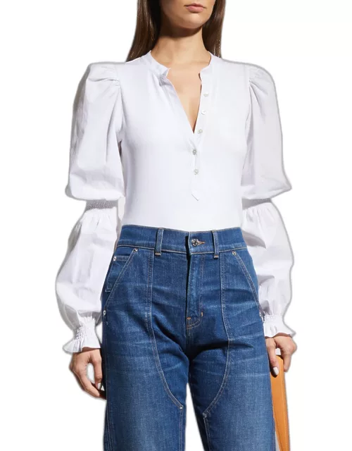 Effy Button-Front Cinched Sleeve Top
