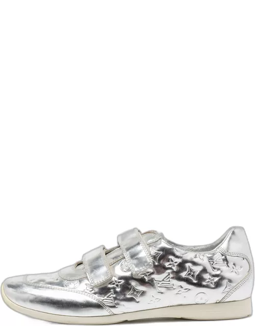 Louis Vuitton Metallic Silver Monogram Leather Mirror Tennis Low Top Sneaker