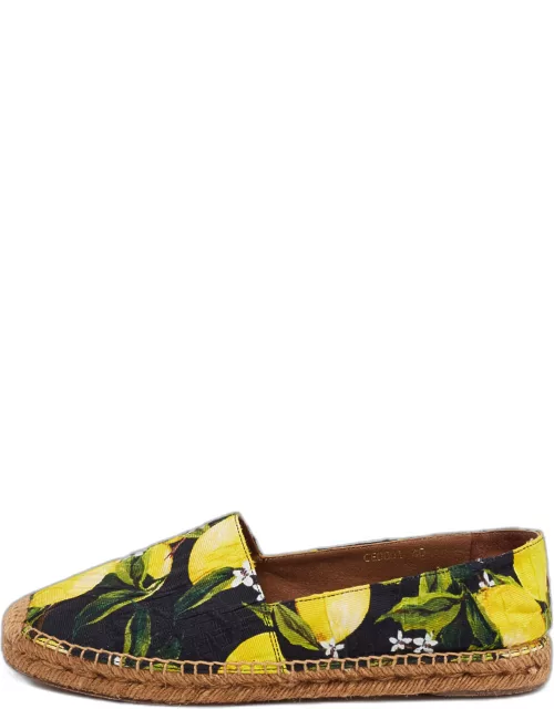 Dolce & Gabbana Multicolor Lemon Print Fabric Platform Espadrille Flat