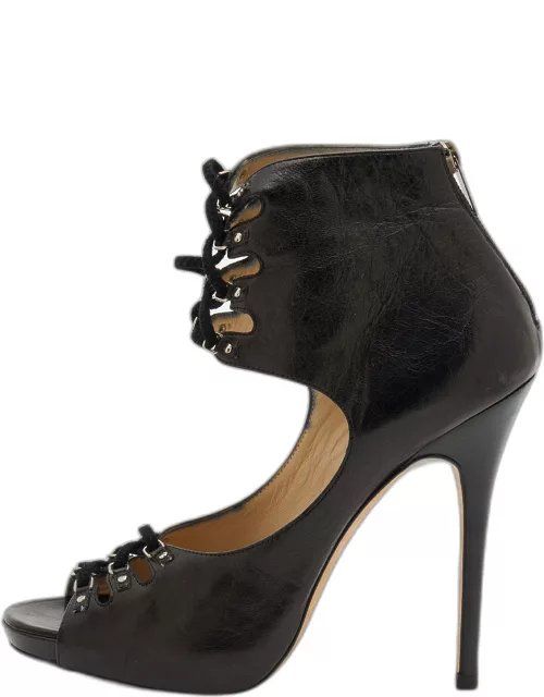 Jimmy Choo Black Leather Cut-Out Bootie