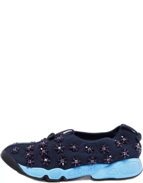 Dior Navy Blue Mesh Fusion Floral Embellished Slip On Sneaker