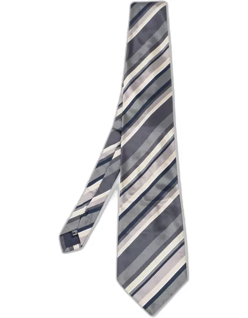Yves Saint Laurent Vintage Grey Striped Silk Tie