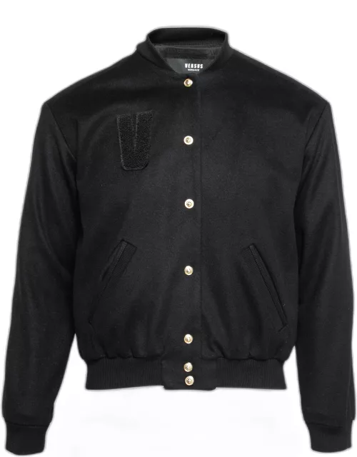 Versus Versace Black Wool Embroidered Logo Bomber Jacket