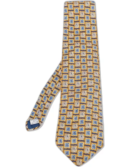 Givenchy Vintage Yellow & Blue Floral Motif Silk Tie