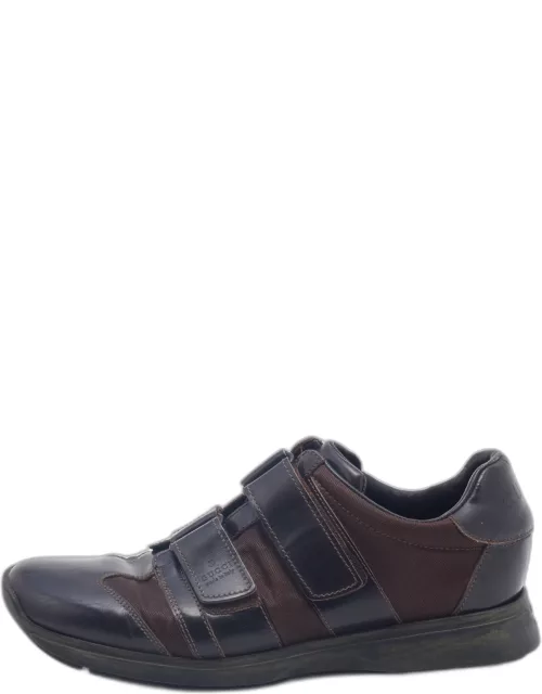 Gucci Dark Brown Leather And Fabric Double Velcro Low Top Sneaker